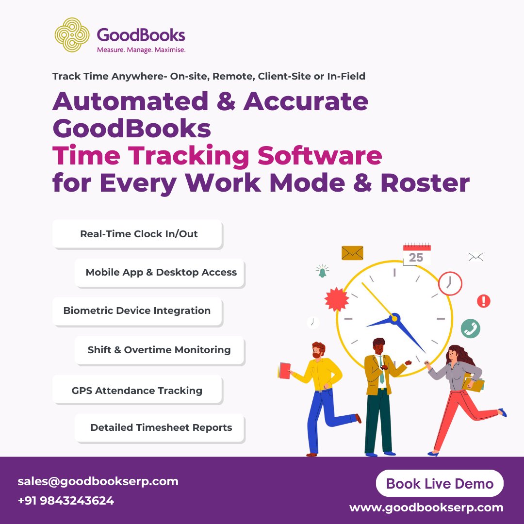GoodBooks_ERP's tweet image. Track work-hours anywhere with GPS-based attendance! Ensure accuracy for all employee work modes, including multiple shifts and overtime, with GoodBooks Time Tracking Software.
goodbookserp.com/hrms.php
#timetrackingsoftware #employeetimetrackingsoftware #hrsoftware #GoodBooksHRMS