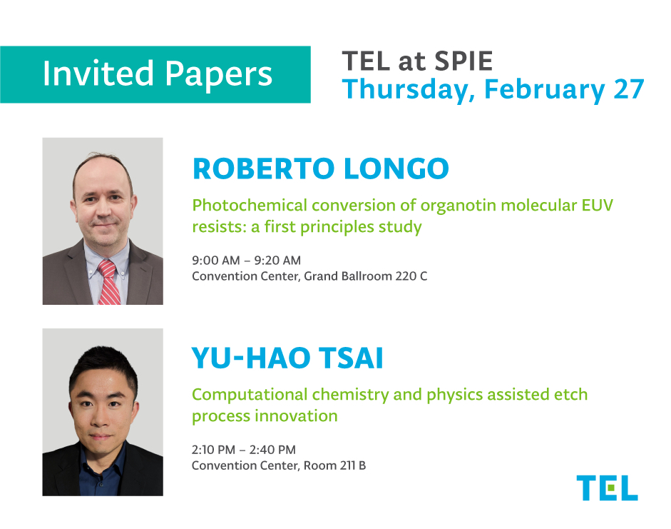 TokyoElectronUS's tweet photo. The excitement continues at SPIE Advanced Lithography + Patterning 2025!
Join us today and tomorrow for more insightful talks from #TEL speakers and poster presenters. 
Check out TEL’s full lineup: https://t.co/Kj5gGuFfqW 

#TechnologyEnablingLife #TeamTEL #SPIELitho @SPIEtweets https://t.co/MpsXzE0pCa