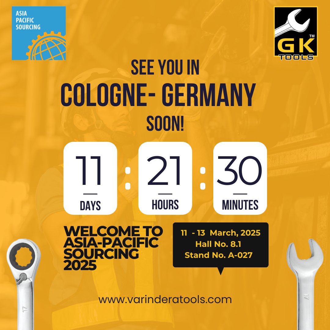 Varindera_Tools's tweet image. 🚀 Countdown to Asia-Pacific Sourcing 2025! ⏳

Join Varindera Tools in Cologne, Germany from March 11-13 at Hall 8.1, Stand A-027. See our latest tools in action! 🛠️

🌐 varinderatools.com

🔩 #VarinderaTools #AsiaPacificSourcing #ToolsExpo #Cologne2025 #HandTools