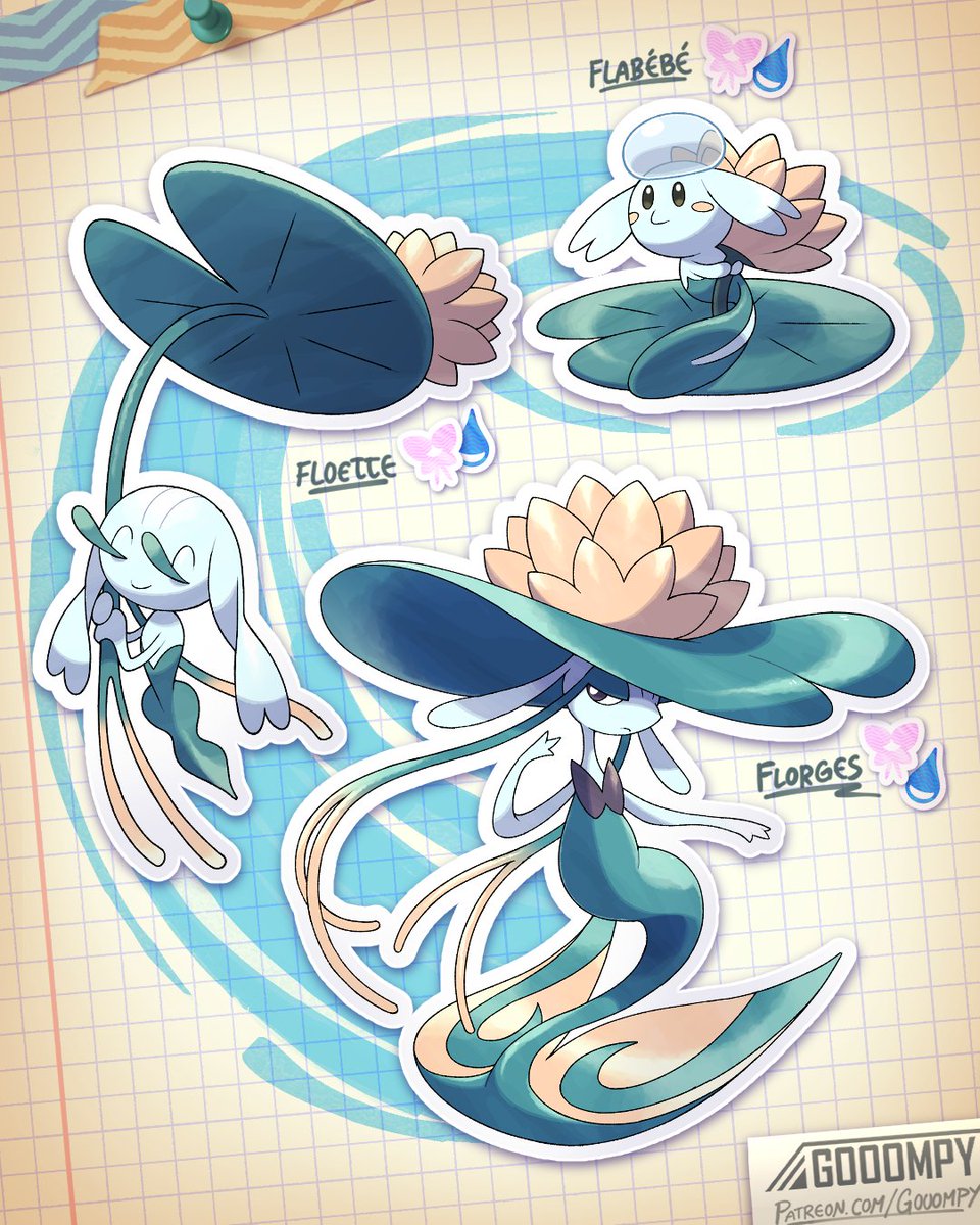 To celebrate the Great Kalos Redemption Arc of 2025, have a water lily themed variant of Flabebe, Floette, and Florges! Flower color variants in replies ⬇️
#PokemonDay #PokemonLegendsZA #fakemon