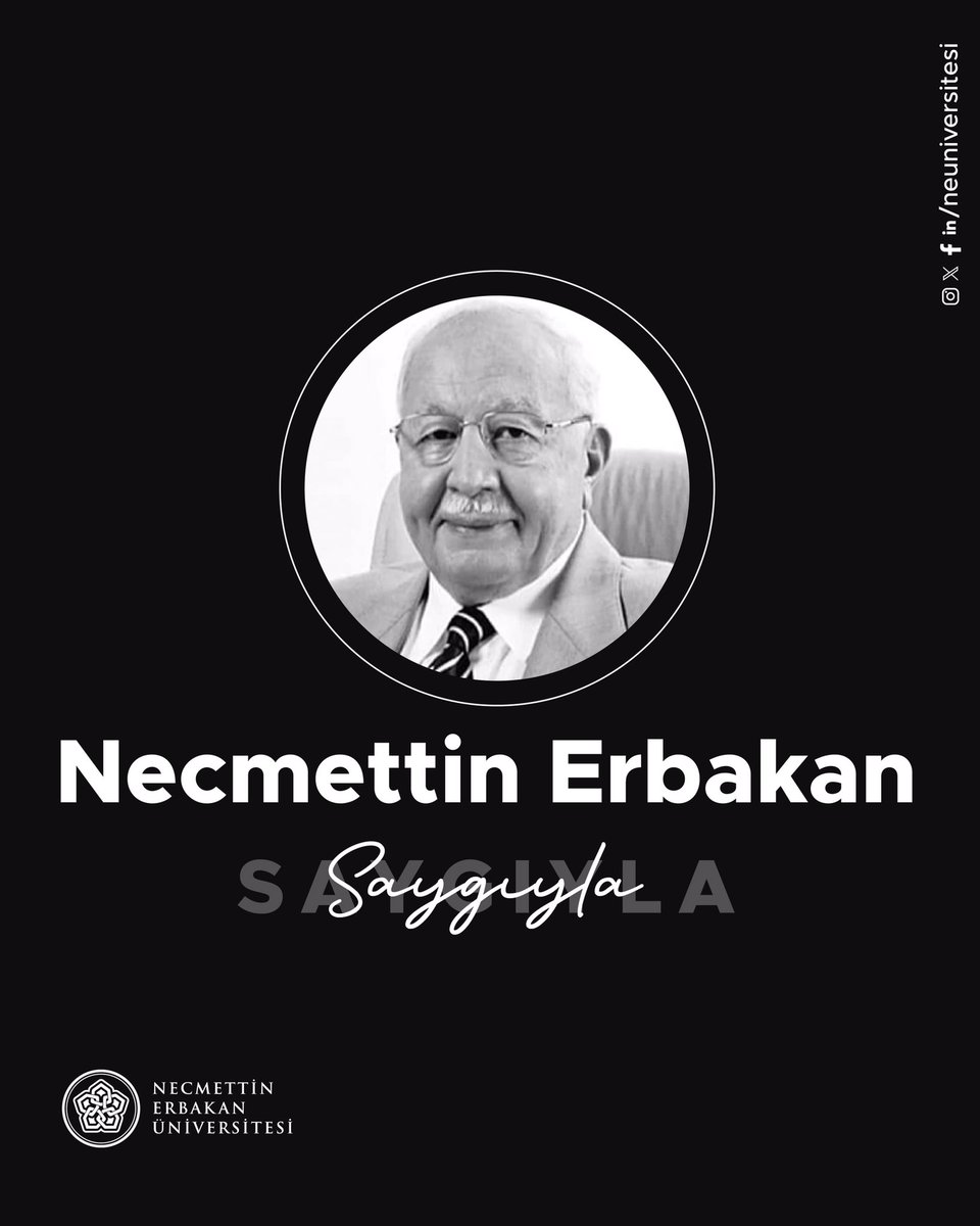 İsmini taşımaktan onur duyduğumuz merhum Prof. Dr. Necmettin Erbakan hocamızı, vefatının 14. yıl dönümünde saygı, rahmet ve şükranla anıyoruz.  

#NecmettinErbakan 🖤
