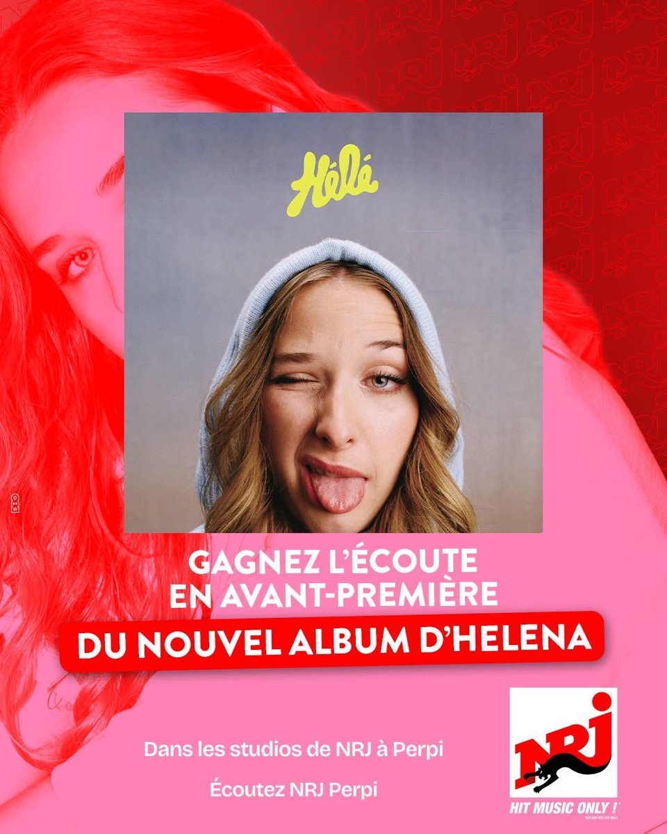 🚨 𝗘𝗫𝗖𝗟𝗨 NRJ 🚨
Soyez les premiers à écouter “𝗛𝗲́𝗹𝗲́”, le nouvel album d’Helena, en 𝗮𝘃𝗮𝗻𝘁-𝗽𝗿𝗲𝗺𝗶𝗲̀𝗿𝗲 dans les studios #NRJ à #Perpignan 48h avant sa sortie officielle ! 🎶🔥
Écoutez <a href="/NRJPerpignan/">NRJ Perpignan</a> pour tenter votre chance !
