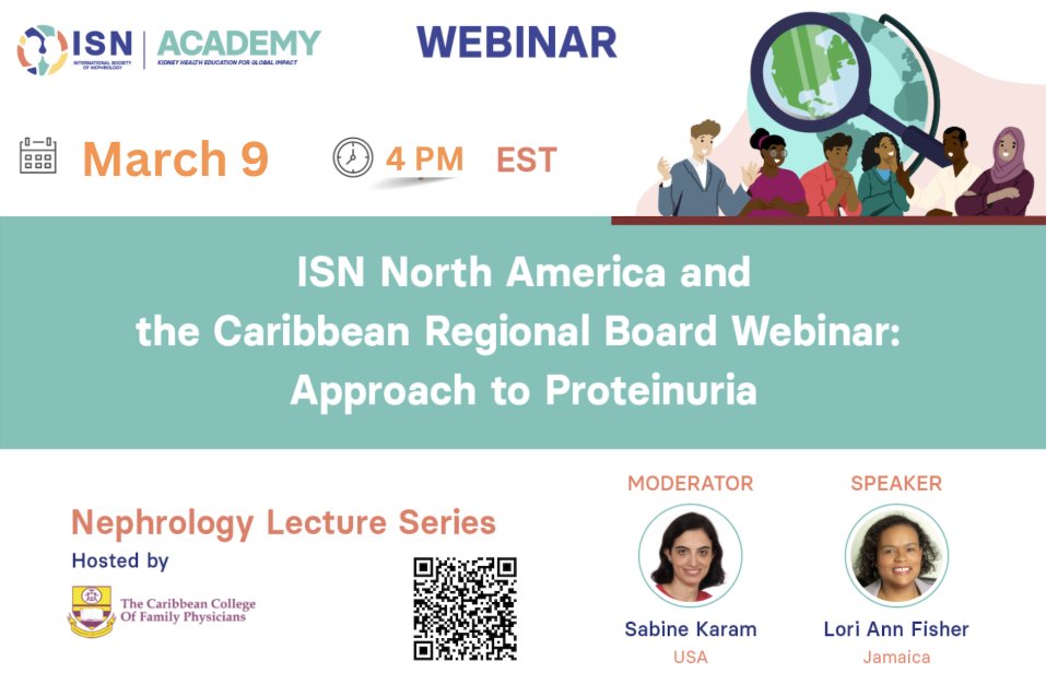 Int Society of Nephrology (@isnkidneycare) on Twitter photo 𝗦𝗔𝗩𝗘 𝗧𝗛𝗘 𝗗𝗔𝗧𝗘 for the next ISN North America and the Caribbean Regional Board-<a href="/caricoll_family/">Caribbean College of Family Physicians</a> webinar: "Approach to Proteinuria"
🗣️<a href="/NephLori/">LoriNeph</a> <a href="/SabineKaram6/">Sabine Karam</a>
🗓️ March 9
🕓 4 pm EST
🔗 Free registration: lite.spr.ly/60061vIa 𝗦𝗔𝗩𝗘 𝗧𝗛𝗘 𝗗𝗔𝗧𝗘 for the next ISN North America and the Caribbean Regional Board-<a href="/caricoll_family/">Caribbean College of Family Physicians</a> webinar: "Approach to Proteinuria"
🗣️<a href="/NephLori/">LoriNeph</a> <a href="/SabineKaram6/">Sabine Karam</a>
🗓️ March 9
🕓 4 pm EST
🔗 Free registration: lite.spr.ly/60061vIa