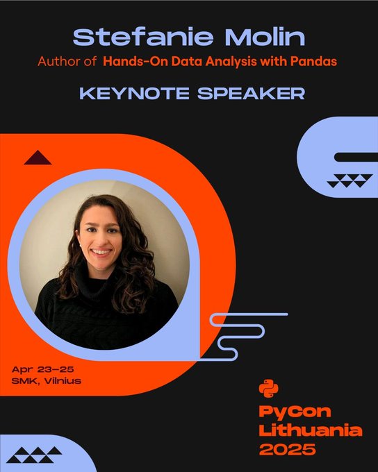 Speaker card for Stefanie Molin's keynote at PyCon Lithuania 2025