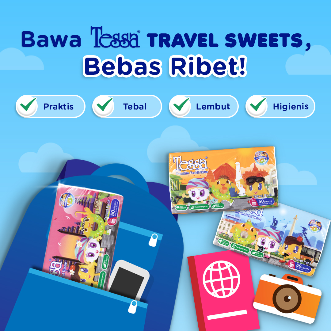 Tessa Travel Sweet selalu siap dibawa kapanpun dan dimanapun tanpa bikin ribet! 
Dengan kemasan yang lucu, praktis dan pastinya lembut.