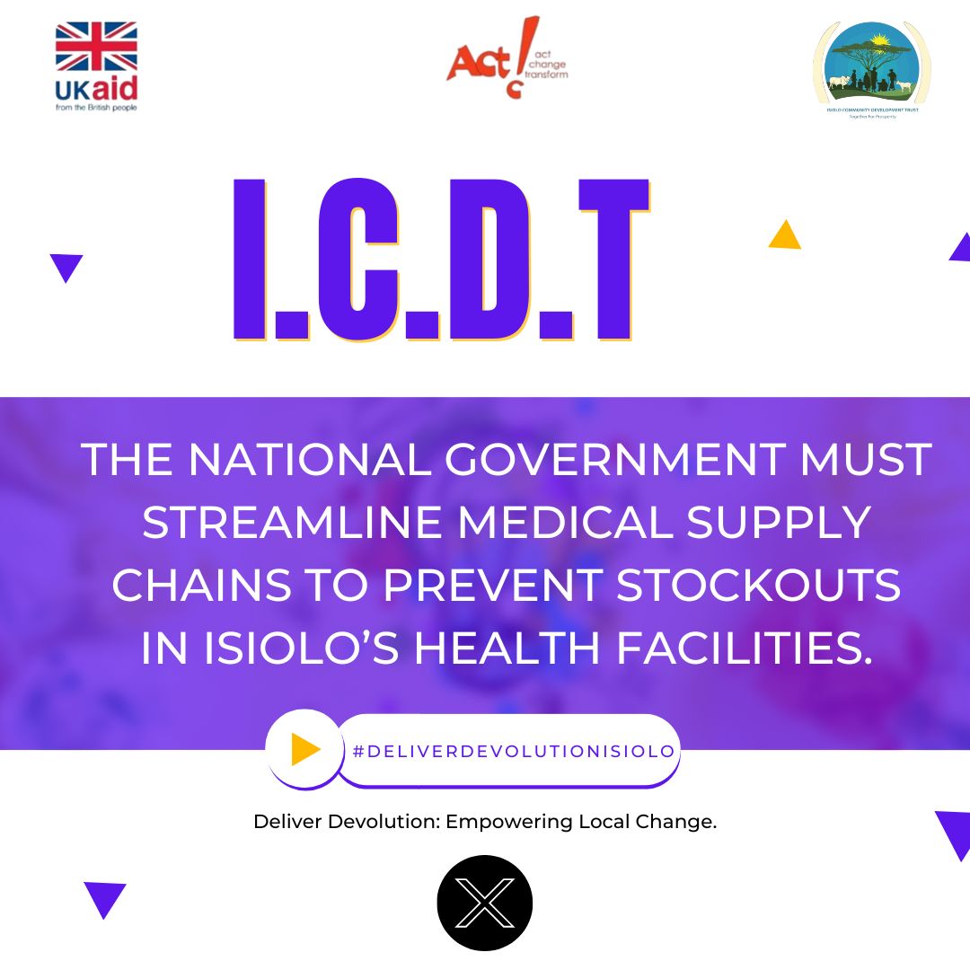 Ni Wainaina (@niwainaina_) on Twitter photo For Isiolo County to enjoy fruits of devolution, the national government must streamline medical supply chains to prevent stock outs in Isiolo's Health facilities.
@_Icdtrust <a href="/tendasasa/">Act Change Transform (Act!)</a> @Ukaid
#DeliverDevolutionIsiolo For Isiolo County to enjoy fruits of devolution, the national government must streamline medical supply chains to prevent stock outs in Isiolo's Health facilities.
@_Icdtrust <a href="/tendasasa/">Act Change Transform (Act!)</a> @Ukaid
#DeliverDevolutionIsiolo