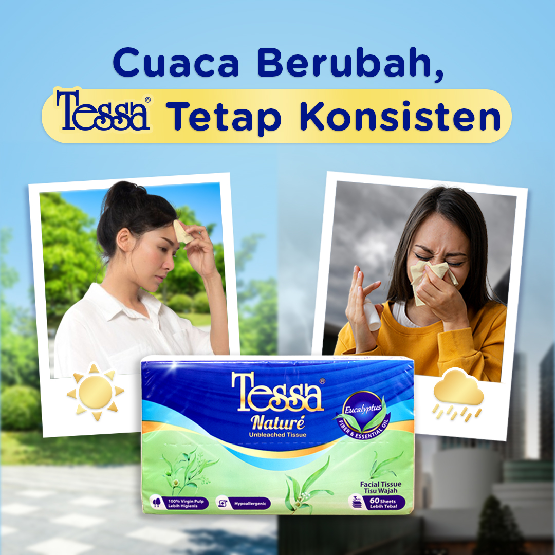 Cuaca berubah, tapi Tessa tetap konsisten!
Dari hujan hingga terik, Tessa Nature selalu siap dengan kelembutan alami. Praktis dibawa, nyaman di kulit, dan selalu ada saat dibutuhkan!