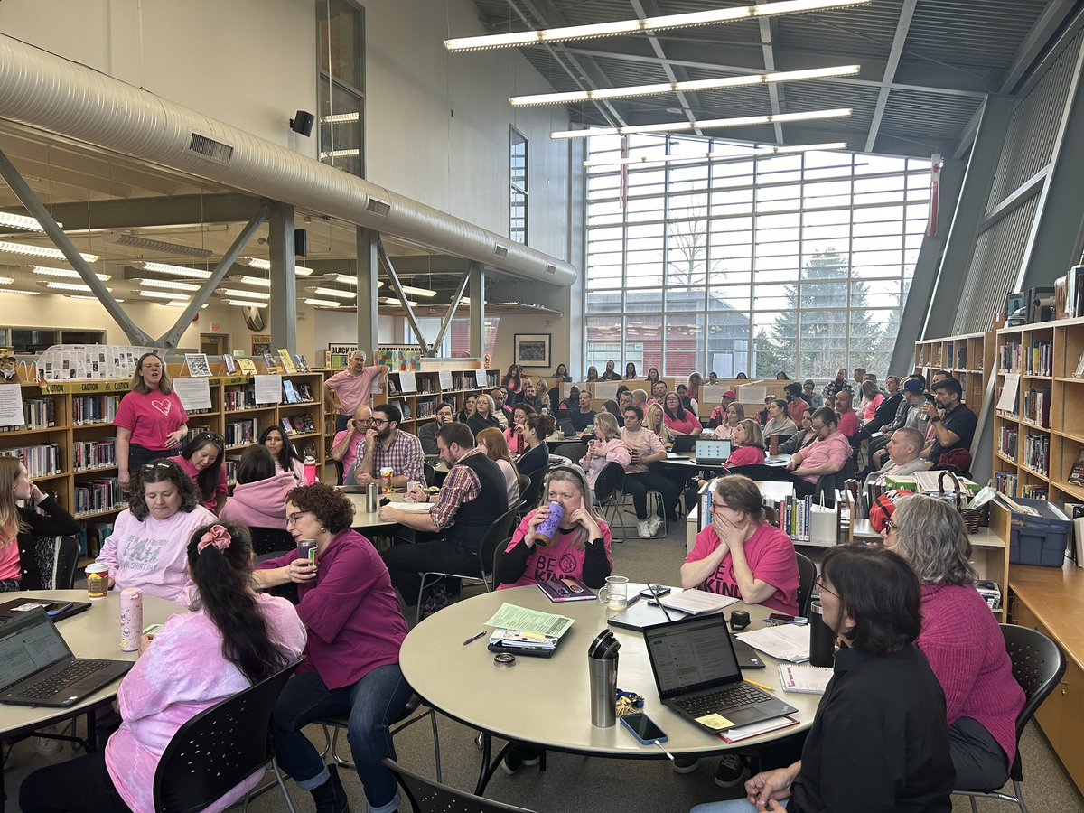 A sea of pink shirts today among staff gathered for our Collab Time this morning, focused on writing quality report card comments. Thanks to the <a href="/SutherlandSec/">Sutherland Secondary</a> Teacher Leaders for organizing this morning’s session!