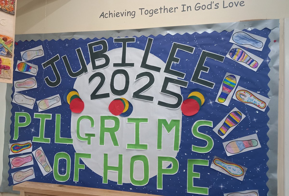 olvschool's tweet photo. There have been some wonderful displays going up around school this week as we think more about our journey as pilgrim's of hope. @bcw_cat @CatholicEdLeeds @CAFODSchools #OLVRE https://t.co/ejYfY5rskn