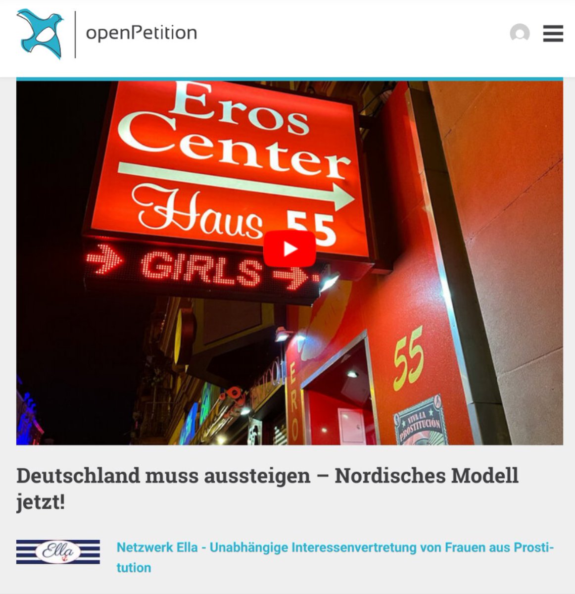 Liebe Freundinnen und Freunde,
wir bitten um eure Unterstützung für unsere Petition: Deutschland muss aussteigen - Nordisches Modell jetzt!

Unsere Petition könnt ihr über den folgenden Kurzlink ansehen, unterzeichnen und weiterleiten: 
openpetition.de/gjfpf

Eure Ellas
