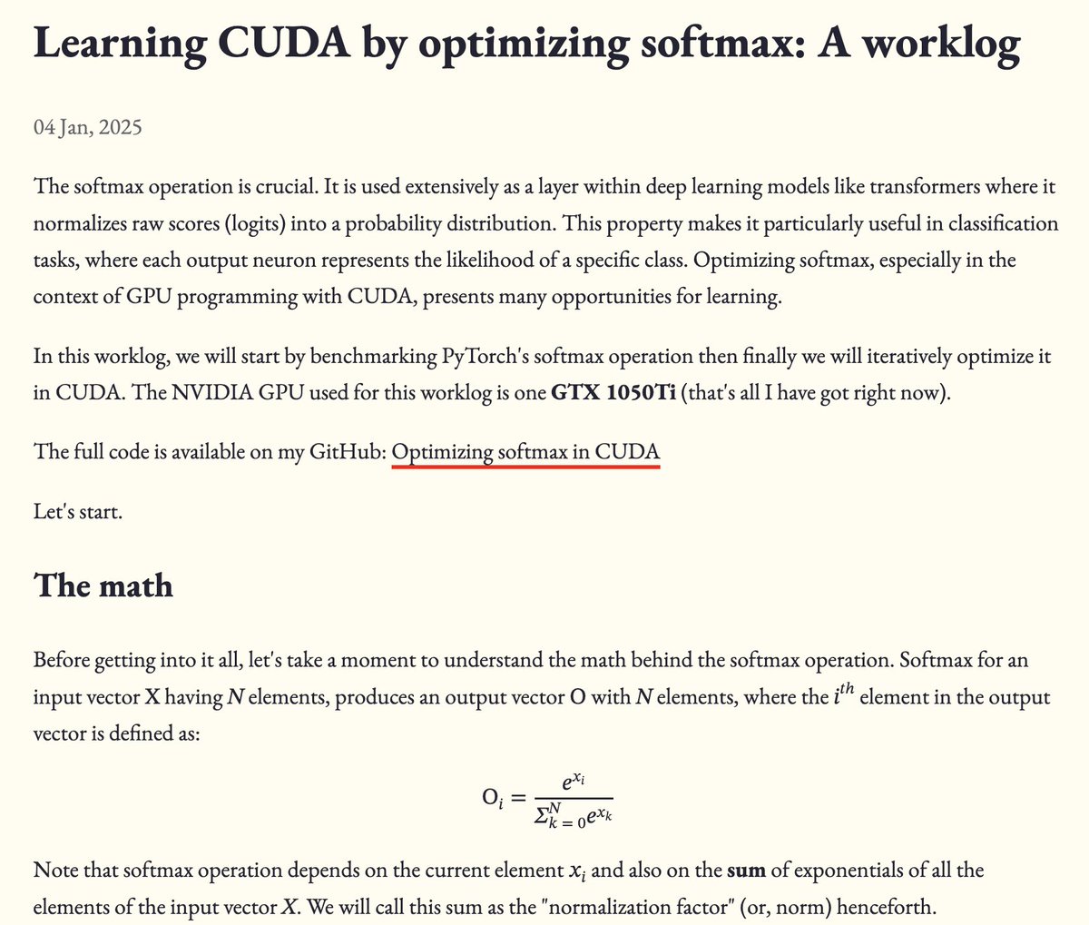 mrsiipa's tweet image. there has been an influx of followers so i'm just putting it out here. i have been going deeper into CUDA recently and i have written two very detailed worklogs 1) optimizing softmax and 2) optimizing sgemv in CUDA
enjoy!