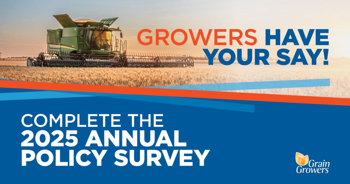 🌱 CLOSING MONDAY for GrainGrowers' 2025 Annual Policy Survey 🌱 Open to Australian grain growers whether they are GrainGrowers members or not. Start the survey now: ggl.pub/40AY2dH

🕒 The survey will take approximately 20-25 minutes to complete and individuals who do so