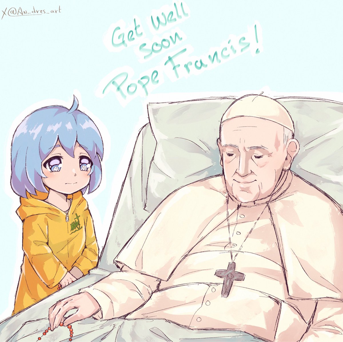 An_dres_art's tweet image. keep praying for the Pope! 🙏🏻 

#Luce #CatholicX #Jubilee2025 #rkgk #イラスト