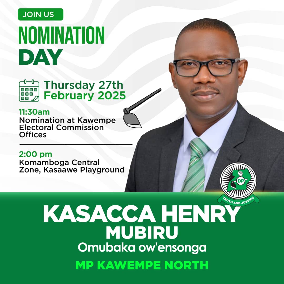 DP's candidate in Kawempe North by-election will address Kawempe voters at Komamboga ku kasaawe after his nominations today on the 27th Feb, 2025.