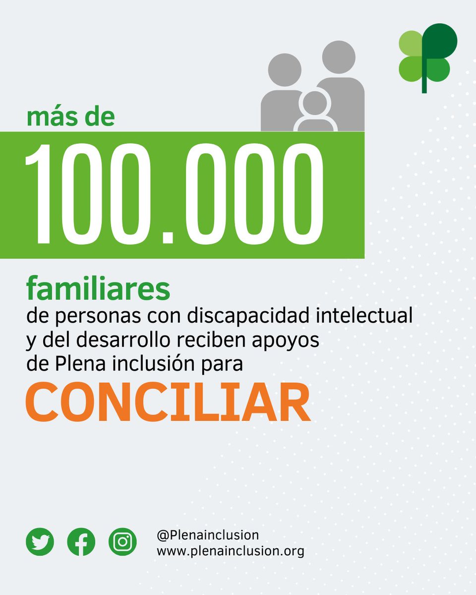 Más de 100.000 familias dependen de los servicios de #conciliación de Plena inclusión. Sin ellos, su acceso al empleo, la formación o el autocuidado se vería gravemente afectado.

🏛️ Reclamamos más financiación para garantizar este derecho fundamental.

📢