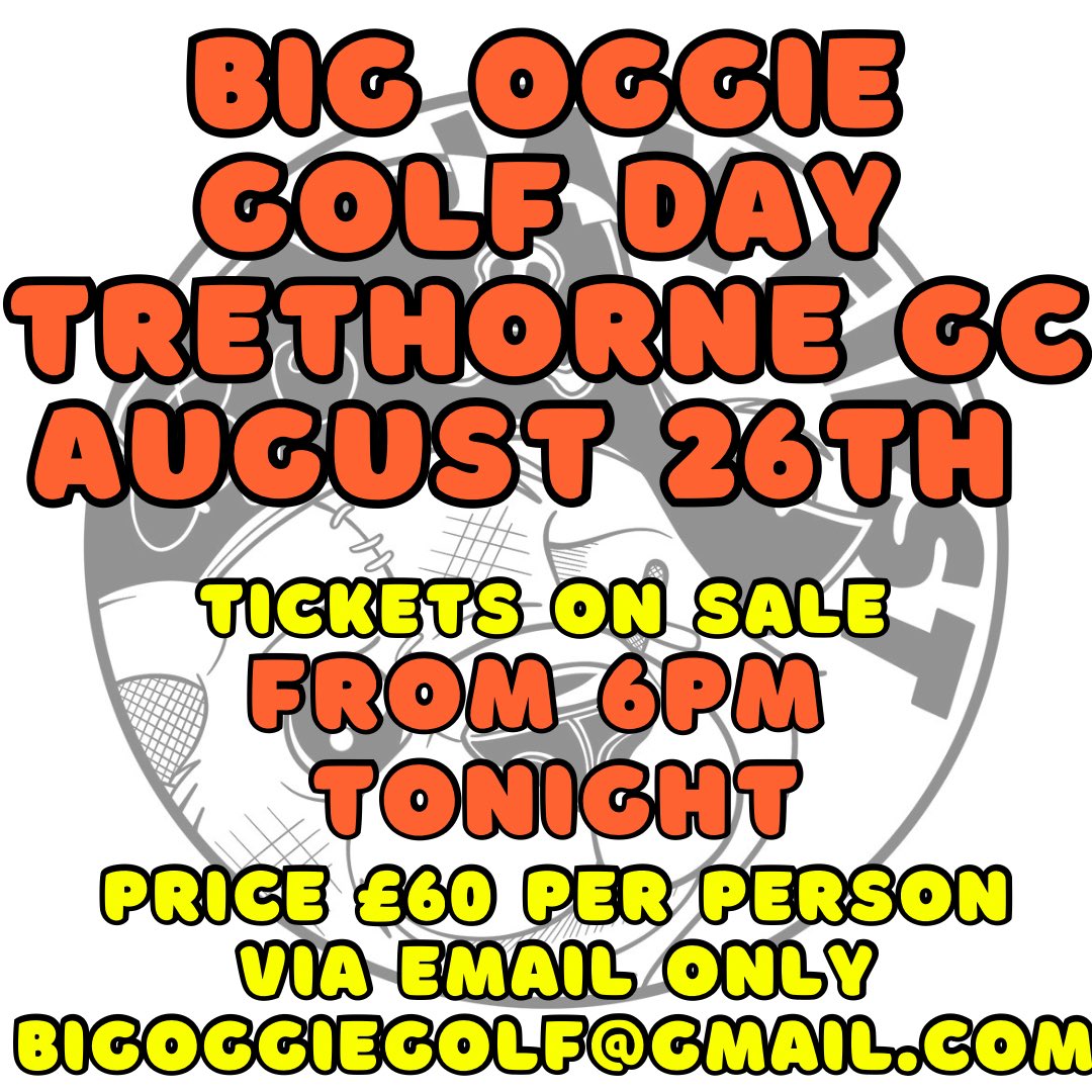 John Ogden (@bigoggiegolf) on Twitter photo BIG OGGIE GOLF CHARITY DAY TICKETS will be on sale via email application from 6PM tonight.
bigoggiegolf@gmail.com
Raising funds for <a href="/mandown_uk/">ManDown-uk</a> BIG OGGIE GOLF CHARITY DAY TICKETS will be on sale via email application from 6PM tonight.
bigoggiegolf@gmail.com
Raising funds for <a href="/mandown_uk/">ManDown-uk</a>