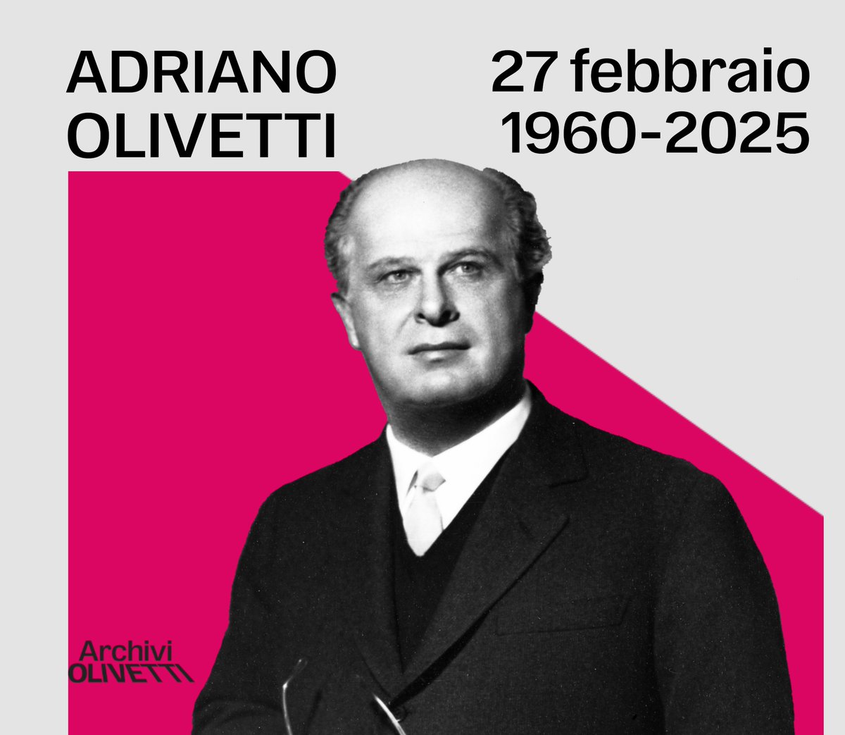 Archivio Storico Olivetti (@archolivetti) on Twitter photo Il #27febbraio 1960 ci lasciava #AdrianoOlivetti: un imprenditore visionario, tra le figure più importanti della #StoriaDiInnovazione di #Olivetti 💡
A 65 anni dalla scomparsa, il suo pensiero e le sue azioni continuano a ispirare il presente di chi immagina un #futuro migliore. Il #27febbraio 1960 ci lasciava #AdrianoOlivetti: un imprenditore visionario, tra le figure più importanti della #StoriaDiInnovazione di #Olivetti 💡
A 65 anni dalla scomparsa, il suo pensiero e le sue azioni continuano a ispirare il presente di chi immagina un #futuro migliore.