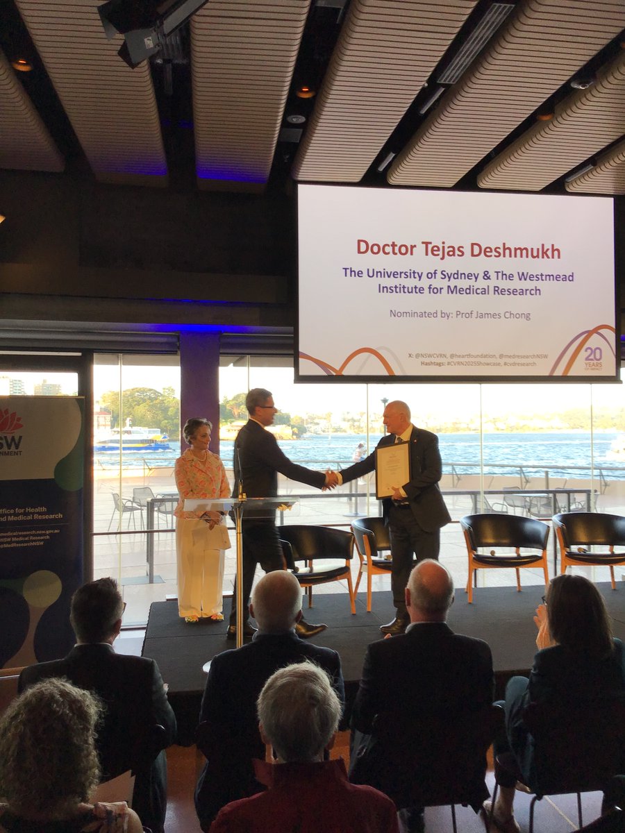 NSW CVRN (@nswcvrn) on Twitter photo Congratulations to Dr Tejas Deshmukh, Awardee of the 2024 Ministerial Award for PhD Rising Star in Cardiovascular Research!
#NSWCVRN2025Showcase #cvdresearch
<a href="/NSWCVRN/">NSW CVRN</a> <a href="/heartfoundation/">Heart Foundation</a> <a href="/MedResearchNSW/">NSW Medical Research</a> <a href="/WestmeadInst/">The Westmead Institute for Medical Research</a> <a href="/Sydney_Uni/">University of Sydney</a> <a href="/TejasDmukh/">Tejas Deshmukh</a> Congratulations to Dr Tejas Deshmukh, Awardee of the 2024 Ministerial Award for PhD Rising Star in Cardiovascular Research!
#NSWCVRN2025Showcase #cvdresearch
<a href="/NSWCVRN/">NSW CVRN</a> <a href="/heartfoundation/">Heart Foundation</a> <a href="/MedResearchNSW/">NSW Medical Research</a> <a href="/WestmeadInst/">The Westmead Institute for Medical Research</a> <a href="/Sydney_Uni/">University of Sydney</a> <a href="/TejasDmukh/">Tejas Deshmukh</a>