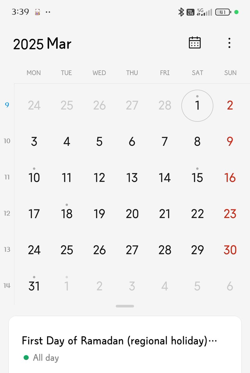 _amrhishak's tweet photo. @brgsjks Calendar dalam phone tulis 1 march (first puasa). Tapi dlm calendar biasa 2 march baru first Ramadan. Entahlaaa😪 https://t.co/XthaevrT2b