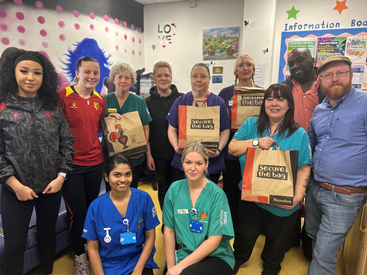 Our colleagues and young patients on Starfish Ward were treated to a visit today from  footballer <a href="/Anna_Filbey99/">Anna Filbey</a> <a href="/WatfordFCWomen/">Watford FC Women</a> .

A special thank you to @nandosuk and <a href="/WFCTrust/">Watford FC CSE Trust</a>  for providing a special lunch for our colleagues during the visit.