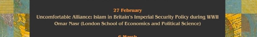 Our next speaker is Omar Nasr, who will be presenting a paper on Islam and Britain’s security policy during WWII (27th February).

⏰ 2:30 - 3:30 pm

📍Room 3, Faculty of History

To attend remotely, use the following link:

teams.microsoft.com/l/meetup-join/…