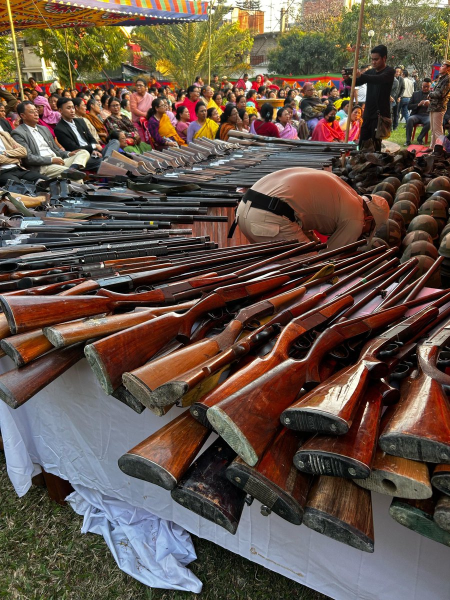 As a peace loving cultural organization "Arambai Tenggol" has handed over their weapons in First MR Battalion, Imphal, Manipur. 
#SaveManipurSaveIndia 
<a href="/ndtv/">NDTV</a> <a href="/CNNnews18/">News18</a> 
<a href="/thewire_in/">The Wire</a> <a href="/KaranThapar_TTP/">To the Point</a> 
<a href="/newslaundry/">newslaundry</a> <a href="/EastMojo/">EastMojo</a> <a href="/AJEnglish/">Al Jazeera English</a>
<a href="/ukhrultimes/">Ukhrul Times</a> <a href="/timesofindia/">The Times Of India</a>
<a href="/TimesNow/">TIMES NOW</a> <a href="/htTweets/">Hindustan Times</a>