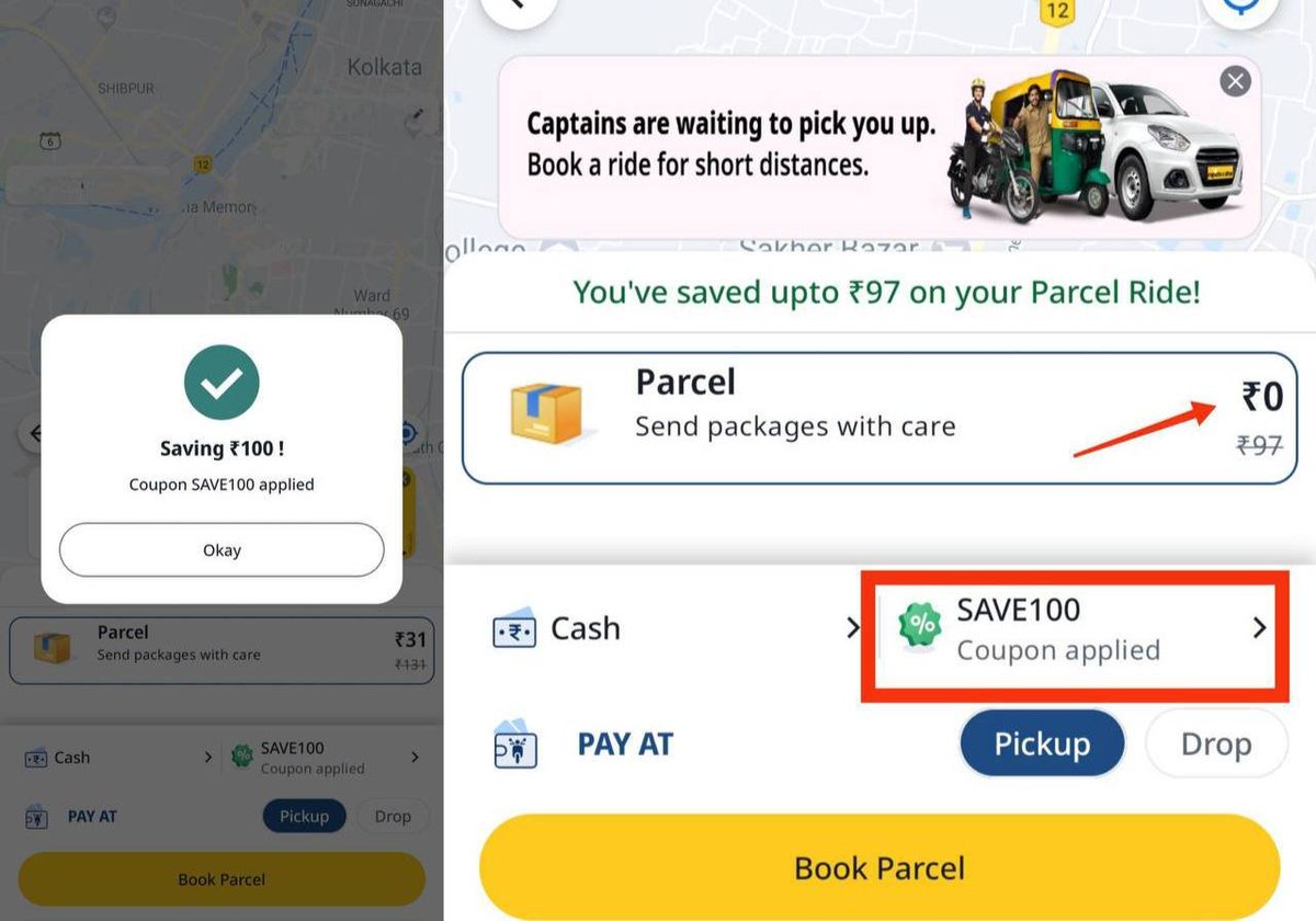 DealBeeOfficial's tweet image. Rapido : Send Parcel to anyone for FREE | 100% Upto ₹100 Off 

First Parcel Delivery

Coupon : SAVE100

Try your luck!
