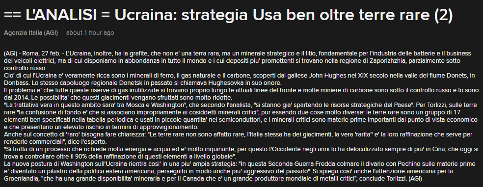 TCommodity's tweet photo. Terre rare e Ucraina: qualche precisazione oggi su @Agenzia_Italia Grazie a @MartaAllevato https://t.co/5x8bbcs8nk
