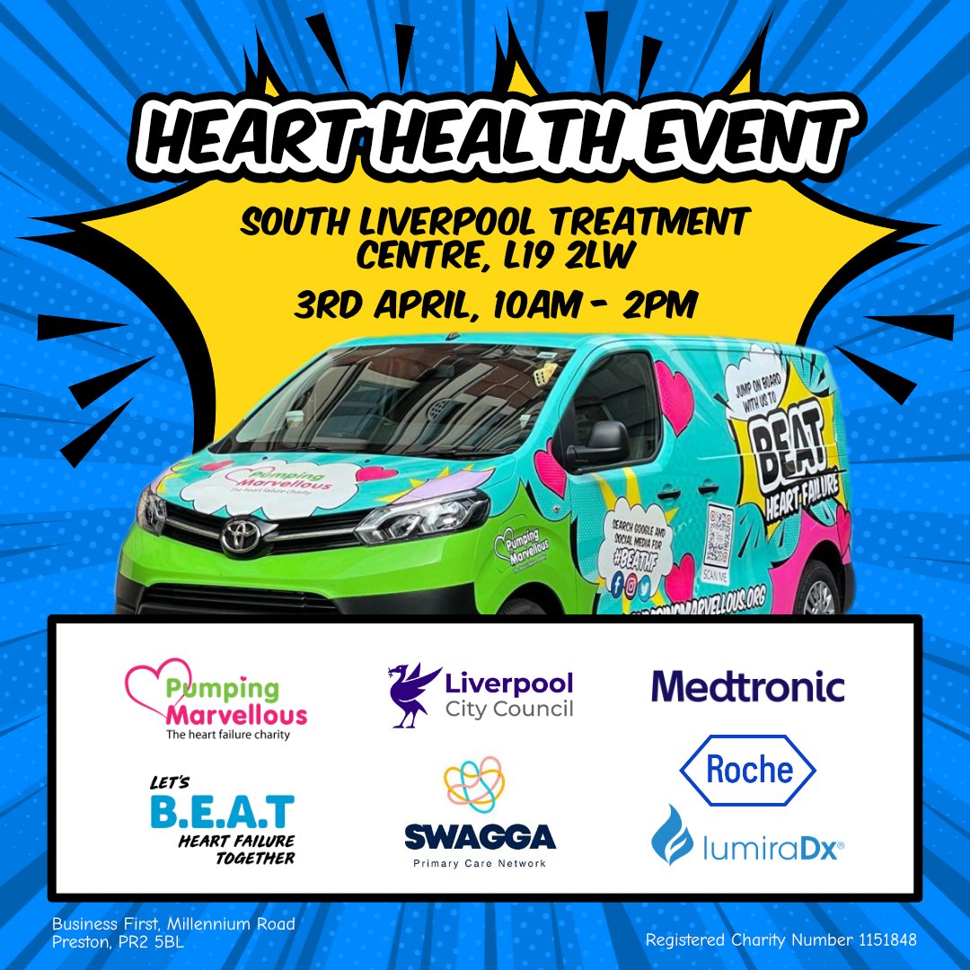 Heart Health Event 03.04.2025
This event is one of 10 that The Pumping Marvellous Foundation, the UK’s Heart Failure charity are hosting across the UK in 2025 looking to identify people who have undiagnosed Heart Failure whilst offering healthy heart checks to all that attend!