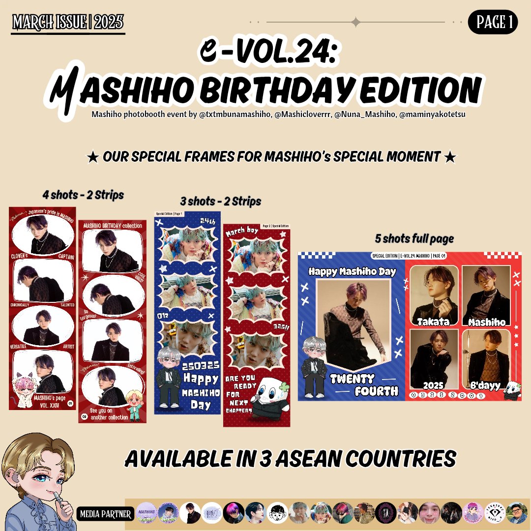 kyusiho's tweet photo. 💥e-VOL.24: #MASHIHO BIRTHDAY EDITION💥
[Chapter: OO1ㅡPhotobooth Event]
 
˚.⋆ take your part to celebrate #MASHIHOday_VOL24 ’s moment with us!

📍INA🇮🇩, MY🇲🇾, TH🇹🇭
🗓️ March 2025

#มาชิโฮะ #マシホ @MASHIHO_IB

cr: @txtmbunamashiho, @Mashicloverrr, @Nuna_Mashiho, @maminyakotetsu https://t.co/Wx08EWUQ7f