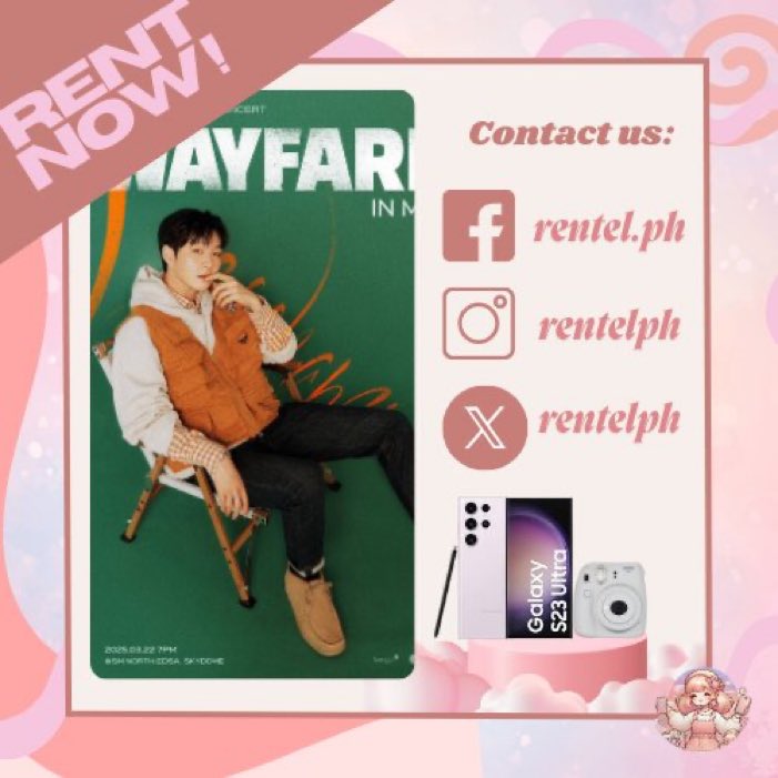 PHONE RENTAL SERVICE: OPEN | CHANGSUB WAYFARER in Manila — March 22, 2025 — SM North Edsa, Skydome

let's upgrade your concert experience with S23 ULTRA 🤳

✅️ 512GB ready! you'll never worry in storage even if you use 4k setting!
✅️ 100x zoom
✅️ with free use of powerbank