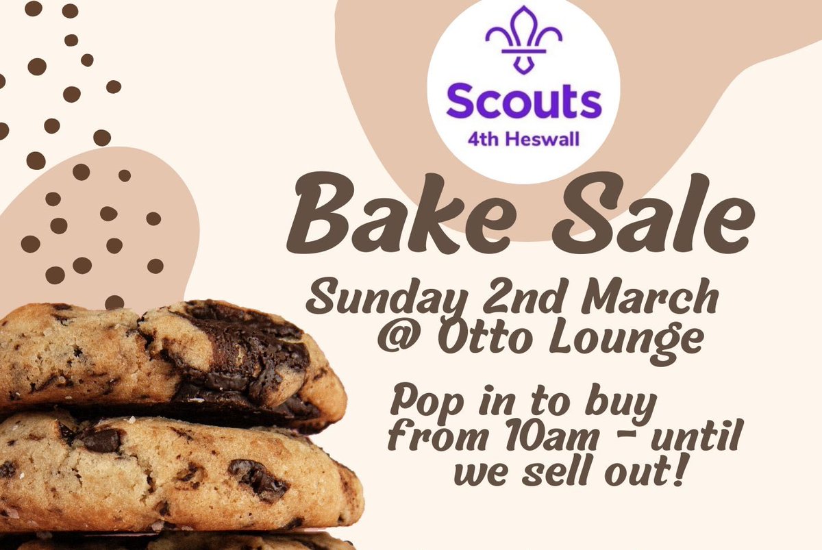 Bake Sale this Sunday 2 March at the Otto Lounge Heswall 

Pop in to buy from 10am - until we sell out!

PLEASE SHARE #Heswall