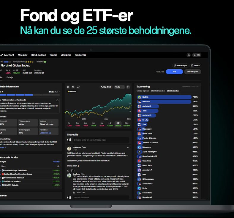 🎉Etterspurt av mange! Snart vil du kunne se de 25 største beholdningene for verdipapirfond og ETFer. Tilgjengelig på Nordnet.no og snart tilgjengelig i appen.