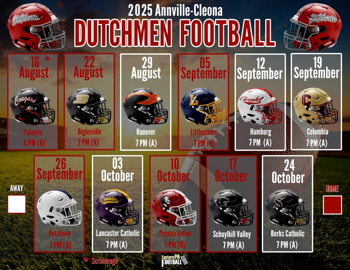 Annville-Cleona Dutchmen

🏈🏈🏈🏈🏈🏈
🏈🏈🏈🏈🏈

<a href="/AnnvilleCleona/">A-C Dutchmen Athletics</a> <a href="/jacksonhanley8/">acsportsnews</a> <a href="/AC_CoachHeckard/">Coach Heckard</a> <a href="/ACFootball_Club/">A-C Football</a> <a href="/AC_coachG/">AC Coach Gingrich</a>