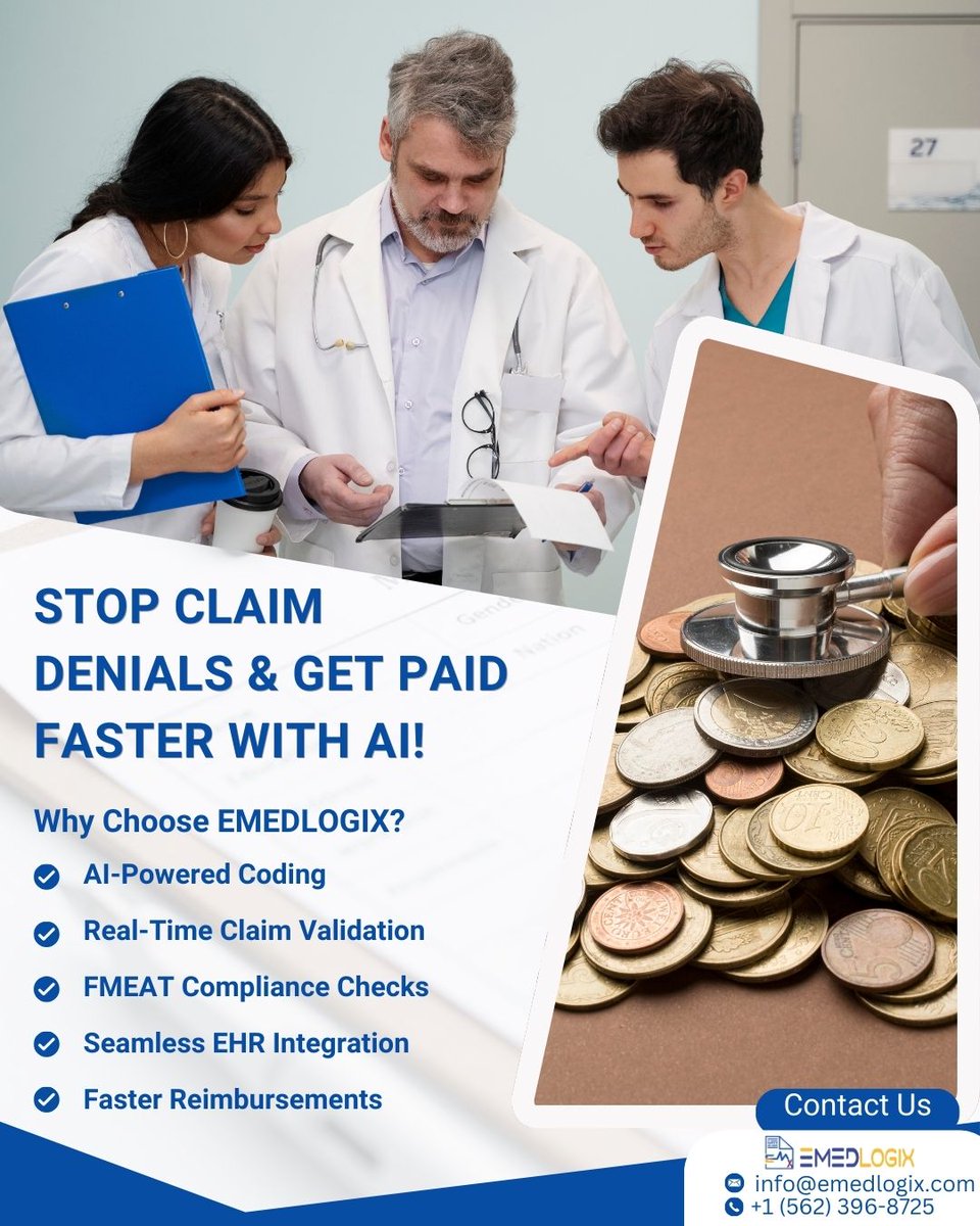 emedlogix's tweet image. Stop Claim Denials &amp;amp; Get Paid Faster with AI!
Tired of rejections &amp;amp; delays? AI ensures accuracy, compliance &amp;amp; faster reimbursements!
✅ AI-Powered Coding ✅ Real-Time Claim Validation ✅ MEAT Compliance ✅ Faster Payments
Try Today emedlogix.com
#ClaimDenials #Emedlogix
