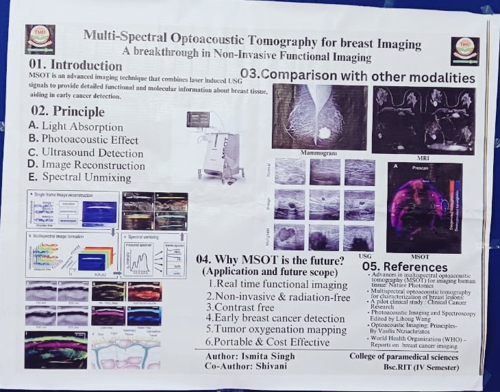 Ismita_29's tweet image. Got a chance to present a poster in the International Health Force Conference 2025.
Discussed about the innovative breakthrough in breast imaging- 
The Multi Spectral Optoacoustic Tomography (MSOT)
⭐ Learned a lot.
Thank you 🫶🥹
#MedTwitter #Paramedical
#Healthforce #Radiology