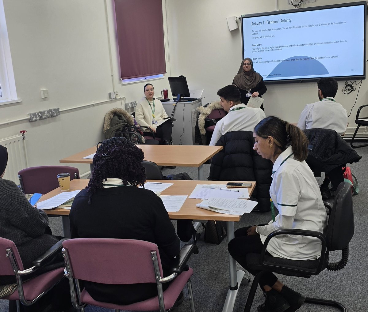 UHLPharmacy's tweet photo. Today we piloted our 1st medicines reconciliation classroom session, mirroring the DMU sessions facilitated by our split post Pharmacy Technician for PDCA/DMU.
Here's to inovoated ways of improving patient centred care one step at a time. 
#pharmacy #learning https://t.co/4M1m0vVB5U