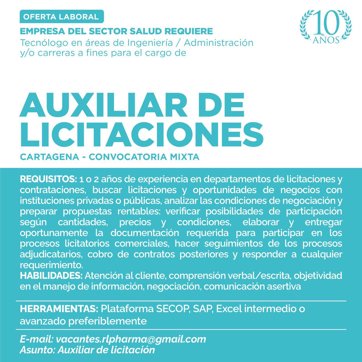 rlpharmaco's tweet photo. Estamos expandiéndonos, queremos contar contigo para seguir creciendo juntos.
.
Envía tu hoja de vida a
vacantes.rlpharma@gmail.com
.
#trabajo #trabajosihay #cartagena #cartagenadeindias #empleo #empleobogota #empleomedellin #empleocolombia @senacomunica https://t.co/9DsVybGprO