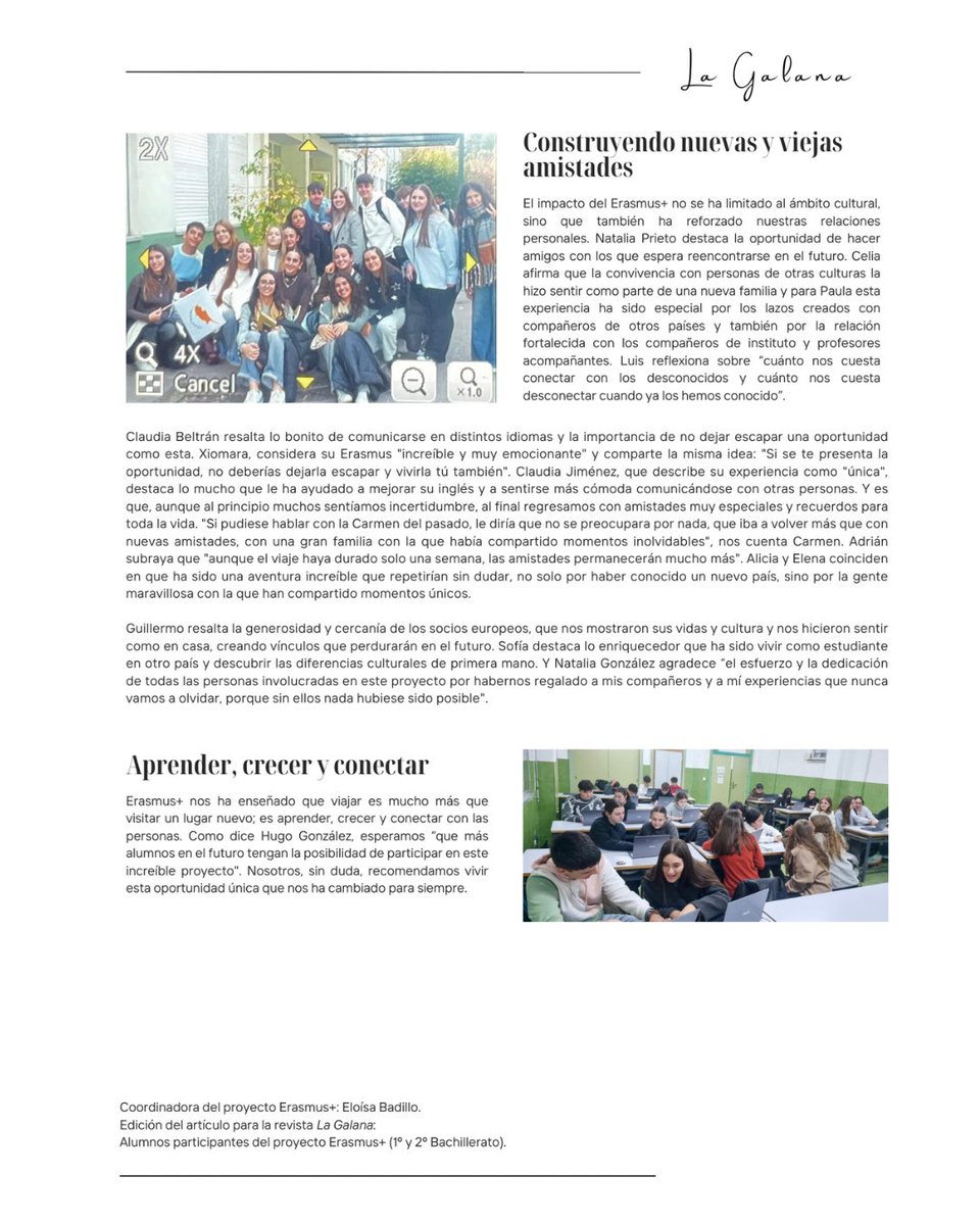 ✨ Erasmus+ llega a su fin en nuestro centro… ¡y lo hace por todo lo alto! ✨

En un doble artículo de la Revista La Galana, nuestra coordinadora del programa, Eloísa Badillo, realiza un balance positivo de esta experiencia y los alumnos reflexionan sobre la experiencia vivida.