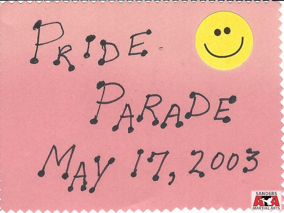 sandersata's tweet photo. Throwback Thursday - Celebrate CB Pride Parade May 2003 
#ATANation #CouncilBluffsMartialArts #BoardBreaks #ThrowbackThursdays #sandersata #BlackBelt https://t.co/0kBXiCRdM0
