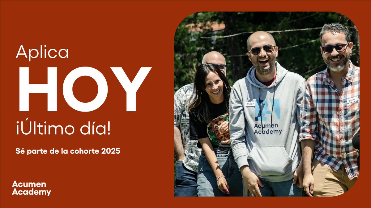 AcumenAcademy (@acumenacademy) on Twitter photo 🗓 ¡HOY es el último día para aplicar al Programa de Fellows de Acumen en Colombia! Únete a nuestra comunidad que está generando un #LiderazgoDiferente y transformando realidades.
🚨 ¡Aplica antes de las 6 pm (hora Colombia)!
👉 hubs.la/Q038p4ZS0 🗓 ¡HOY es el último día para aplicar al Programa de Fellows de Acumen en Colombia! Únete a nuestra comunidad que está generando un #LiderazgoDiferente y transformando realidades.
🚨 ¡Aplica antes de las 6 pm (hora Colombia)!
👉 hubs.la/Q038p4ZS0