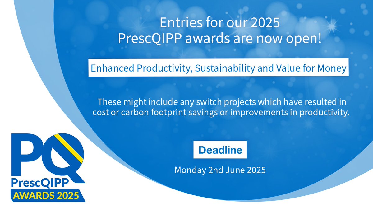 PrescQIPP CIC (@prescqipp) on Twitter photo Enter now for a chance to win a #PrescQIPP2025 Award.
We have 5 categories available including 'Enhanced productivity, sustainability and value for money'.
Find out more: prescqipp.info/community-reso…
<a href="/PharmDeclares/">PharmacyDeclares!</a> @GreenerPractice <a href="/coachingchemist/">Jamie Hayes</a> <a href="/bedfordhospital/">Bedford Hospital (Bedfordshire Hospitals NHS FT)</a> Enter now for a chance to win a #PrescQIPP2025 Award.
We have 5 categories available including 'Enhanced productivity, sustainability and value for money'.
Find out more: prescqipp.info/community-reso…
<a href="/PharmDeclares/">PharmacyDeclares!</a> @GreenerPractice <a href="/coachingchemist/">Jamie Hayes</a> <a href="/bedfordhospital/">Bedford Hospital (Bedfordshire Hospitals NHS FT)</a>