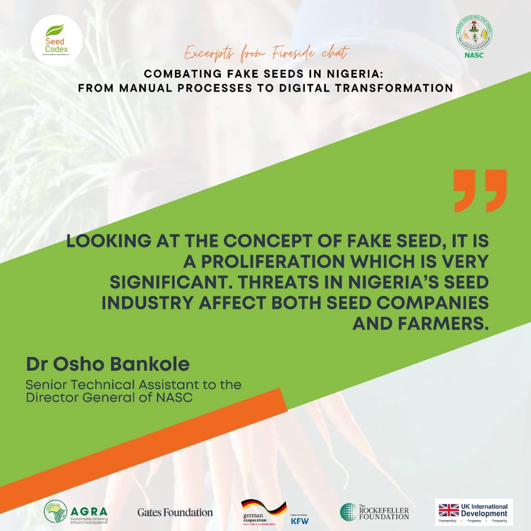 F∆ke seeds = Poor yields = Financial loss for farmers.

"Looking at the concept of fake seed, it is a proliferation which is very significant. Threats in Nigeria’s seed industry affect both seed companies and farmers - Dr. Osho Bankole  
#SeedCodex #QualitySeeds