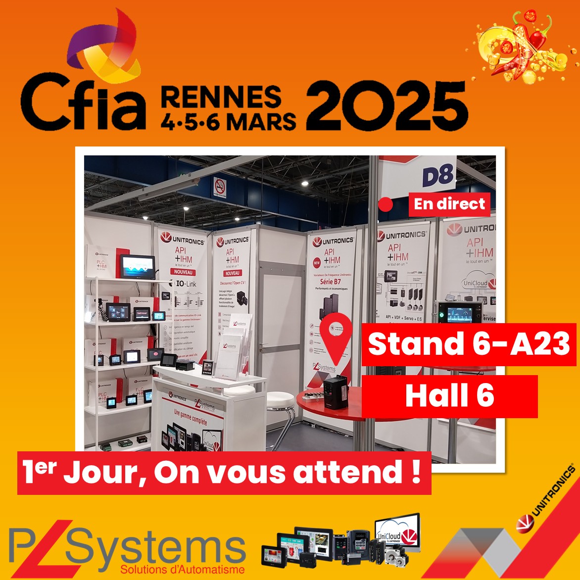 PLSystems's tweet photo. 🚀 [EN DIRECT] Le salon CFIA ouvre ses portes ! Retrouvez-nous Hall 6 – stand 6-A23 pour découvrir nos solutions UNITRONICS et échanger sur vos projets d’automatisation. https://t.co/wCa49KuiLM
