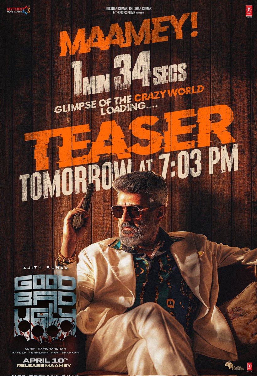 OG_Dexter007's tweet image. 🚨 94 seconds of pure chaos! 🚨  

Get ready for a wild ride with #GoodBadUgly 💥💥💥  

The #GoodBadUglyTeaser drops TOMORROW at 7.03 PM ❤‍🔥  

Mark your calendars for the grand release on 10th April 2025, brought to you by VERA LEVEL entertainment! 💥💥

#BlockbusterAlert 🎬