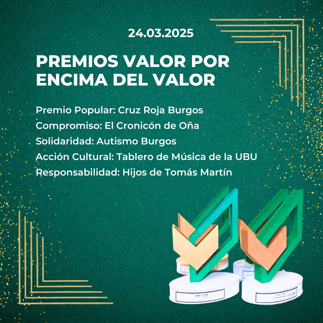 CajavivaCRural's tweet image. 🏆 ¡Ya tenemos ganadores de los Premios &quot;Valores por Encima del Valor&quot; en su 9º edición!

🔴 @CruzRojaBurgos
🤝 El Cronicón de Oña
💙 @autismoburgos
🎶 Tablero de Música de la @UBUEstudiantes
🌱 Hijos de Tomás Martín @burpellet
 
#ValoresPorEncimaDelValor #Cajaviva