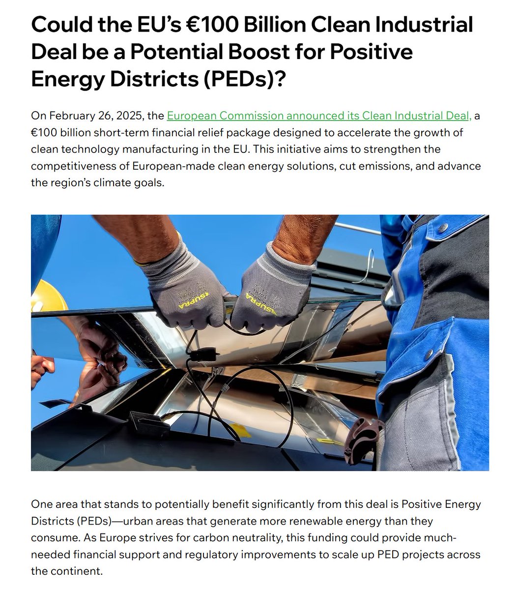 🌍 Big news for Europe's clean energy future! Yesterday the European Commission has announced a €100 billion Clean Industrial Deal to supercharge climate-friendly manufacturing. But what does this mean for Positive Energy Districts (PEDs)? ⚡
bi-ped.eu/post/could-the…