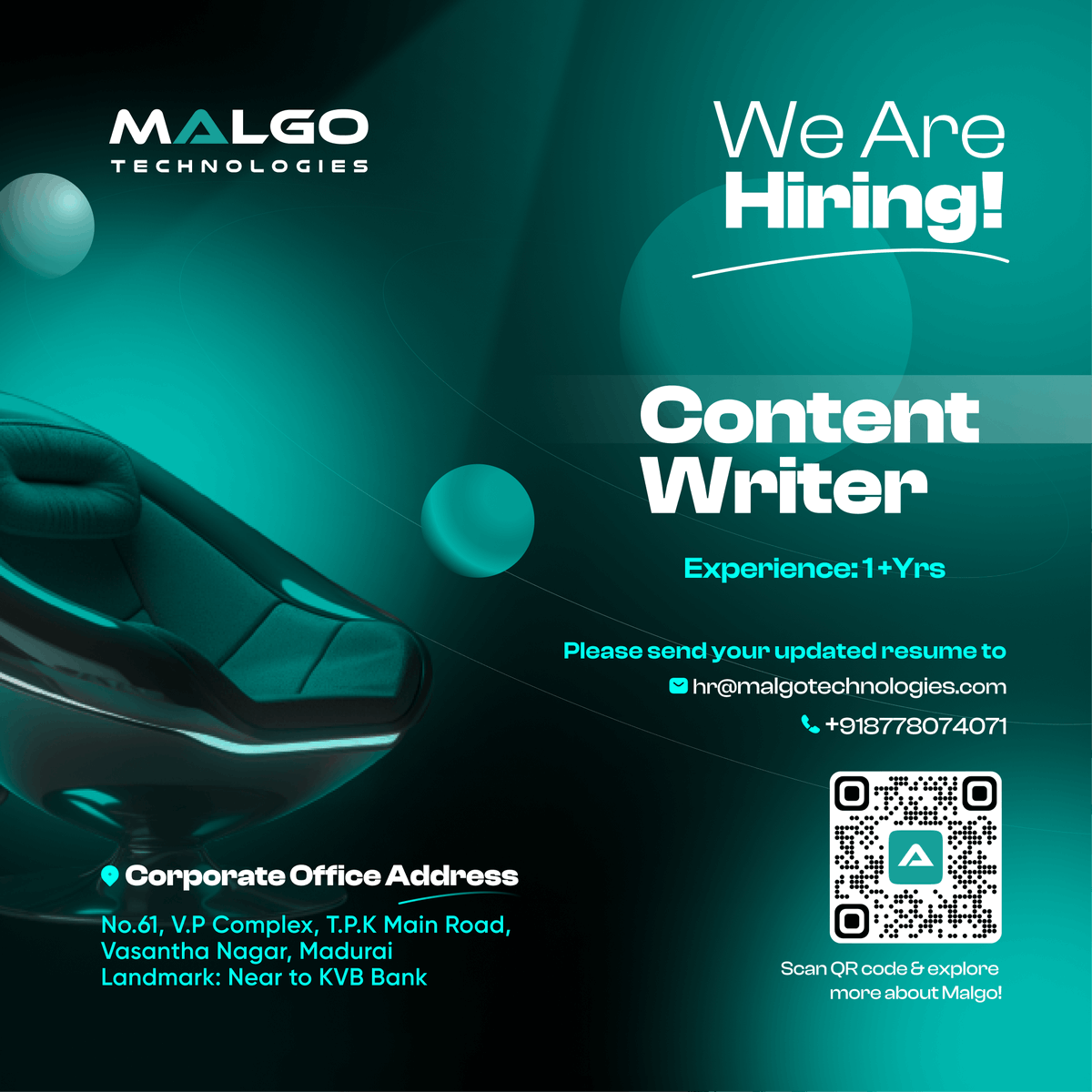 malgotech's tweet photo. π’ We're Hiring Content Writers!
π Experience: 1+ year
πΌ Role: Content Writer
π© Send resumes to: hr@malgotechnologies.com /+918778074071
If youβre passionate about content, apply now!
#contentwriter #Hiring #TechnicalContentwriter #blogwriting #English #opentowork #madurai https://t.co/U2NCjQKKl0