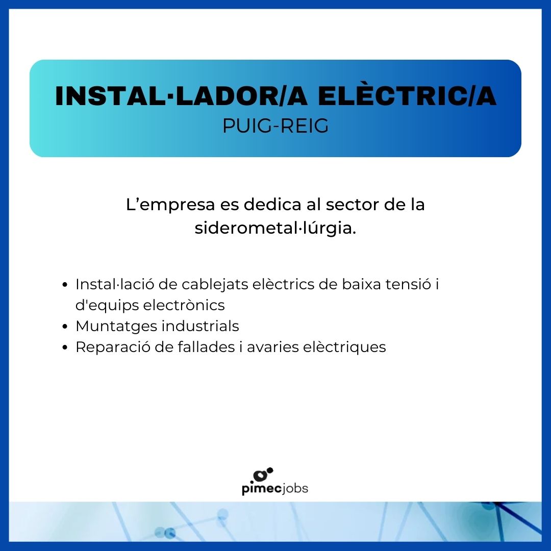 PimecFormacio's tweet image. Des de #PIMECjobs, t'informem dels següents processos de selecció del Programa #30plus

Si hi estàs interessat/ada, només has d'anar al nostre perfil de Linkedin per aplicar a les ofertes i, el nostre equip contactarà amb tu.

👉 bit.ly/4kjyRpi
