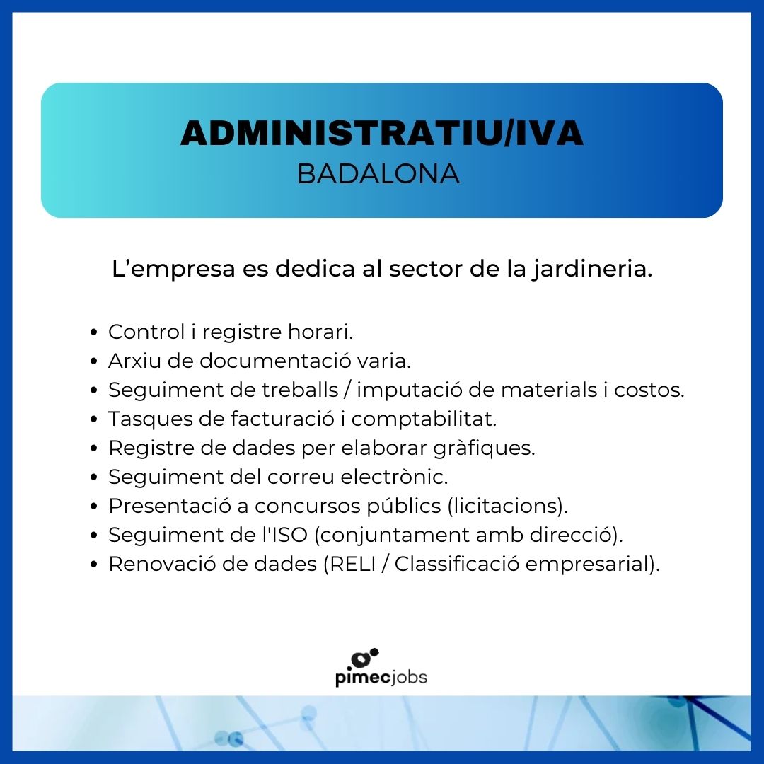 PimecFormacio's tweet image. Des de #PIMECjobs, t'informem dels següents processos de selecció del Programa #30plus

Si hi estàs interessat/ada, només has d'anar al nostre perfil de Linkedin per aplicar a les ofertes i, el nostre equip contactarà amb tu.

👉 bit.ly/4kjyRpi
